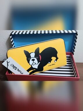 Marc Tetro Yellow Boston Terrier Zip-Around Wallet